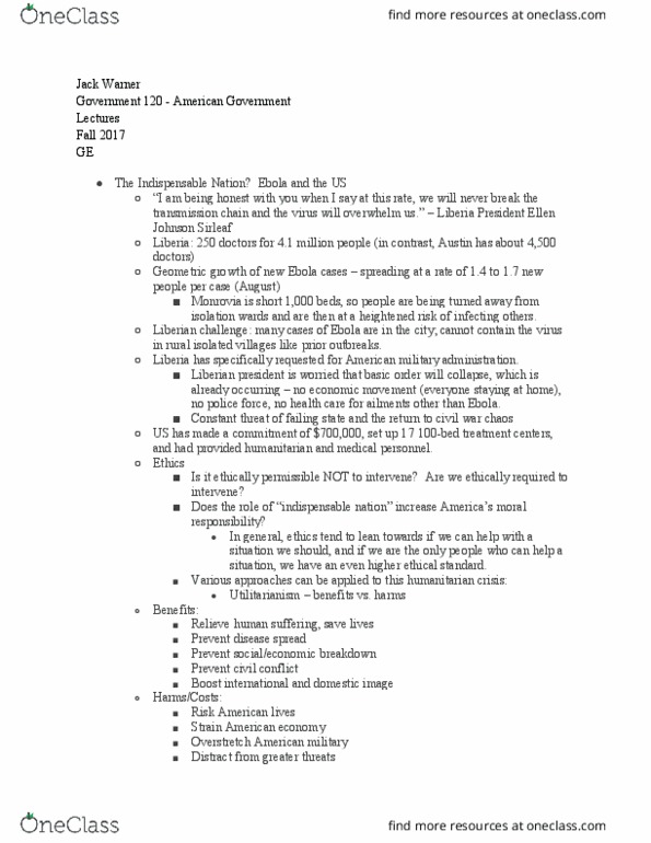 GOV 120 Lecture Notes - Lecture 29: Ellen Johnson Sirleaf, Marshall Plan, Common Good thumbnail