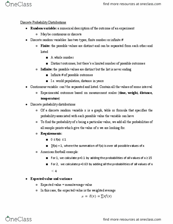 ACMS10145 Lecture Notes - Lecture 6: Probability Distribution, Standard Deviation, Weighted Arithmetic Mean thumbnail