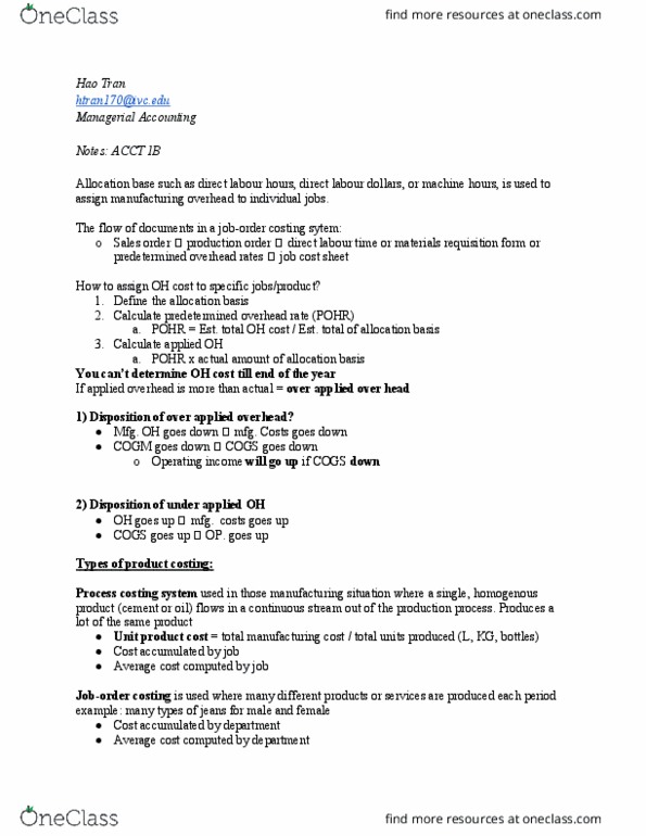 ACCT 1B Lecture Notes - Lecture 22: Sales Order, Earnings Before Interest And Taxes, Cost Driver thumbnail