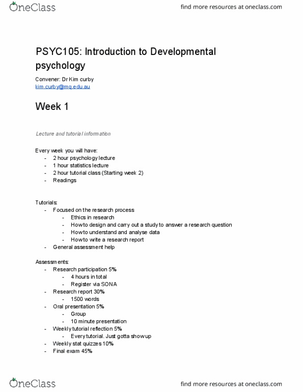 PSYC105 Lecture Notes - Lecture 1: Information Processing, Railways Act 1921, Adult Development thumbnail