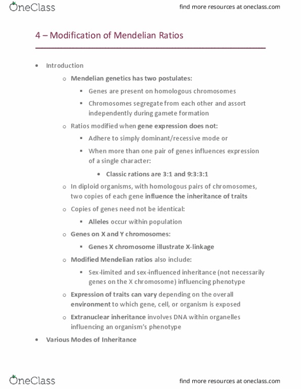 GEN-3000 Lecture Notes - Lecture 4: Phenotypic Trait, Y Chromosome, Chromosome thumbnail