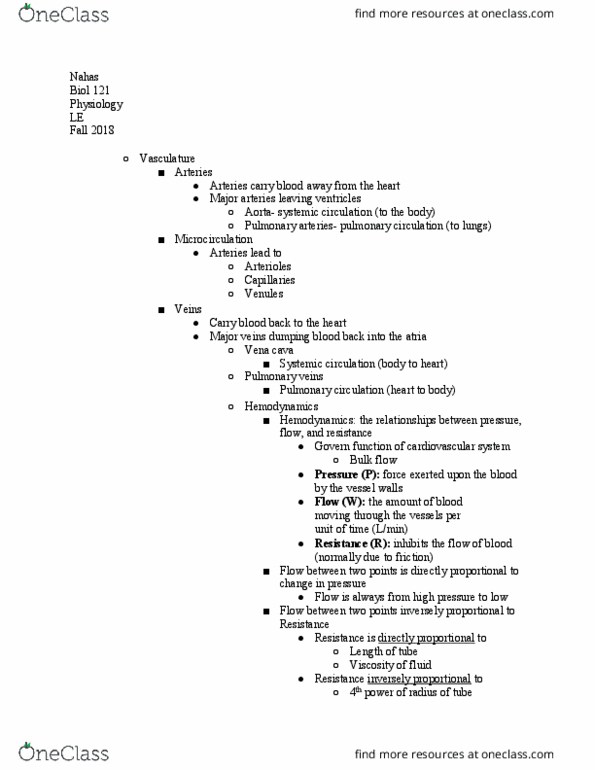 BIOL 121 Lecture Notes - Lecture 31: Pulmonary Vein, Venae Cavae, Pulmonary Artery thumbnail