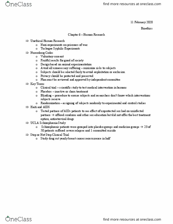 BIOL 4651 Lecture Notes - Lecture 7: Schizophrenia, Clinical Trial, Syphilis thumbnail