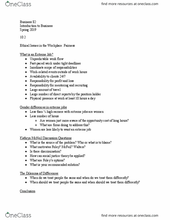 BUS 082 Lecture Notes - Lecture 20: Whistleblower, Opportunity Cost, Telecommuting thumbnail