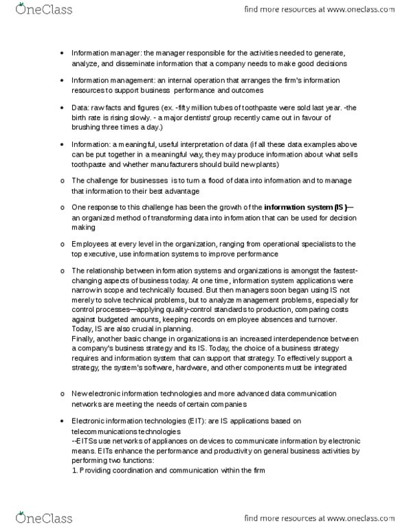 MGTA01H3 Chapter Notes - Chapter 3: Toothpaste, Decision Support System, Information Management thumbnail