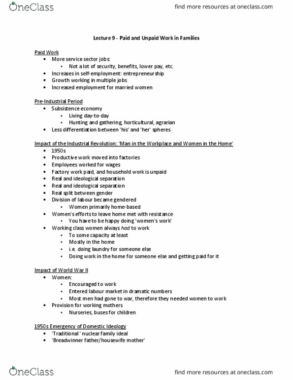 Sociology 2235 Lecture Notes - Lecture 9: Subsistence Economy, Nuclear Family, Child Tax Credit thumbnail