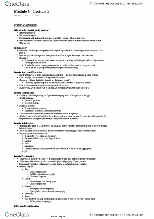 BIOLOGY 2B03 Lecture Notes - Lecture 3: Histone H3, Ultracentrifuge, Centrifugation thumbnail