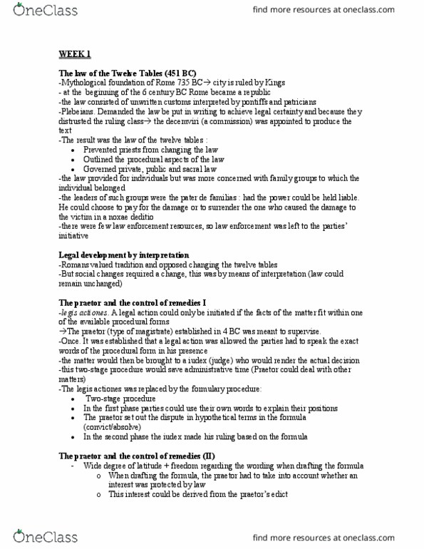 PSY 005 Lecture Notes - Lecture 4: Twelve Tables, Praetor, Legal Certainty thumbnail