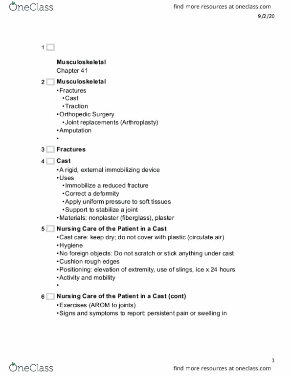 NUR 209 Lecture Notes - Lecture 28: Orthopedic Surgery, Arthroplasty, Joint Replacement thumbnail