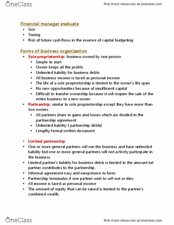 COMM 203 Lecture Notes - Lecture 1: Capital Budgeting, Limited Partnership, Abuse thumbnail