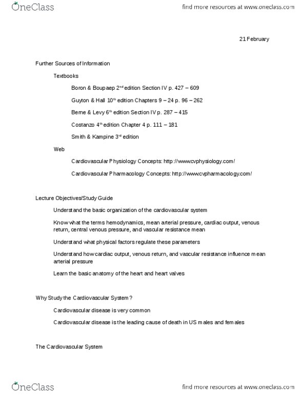 BMS 360 Lecture Notes - Central Venous Pressure, Mean Arterial Pressure, Pulmonary Artery thumbnail