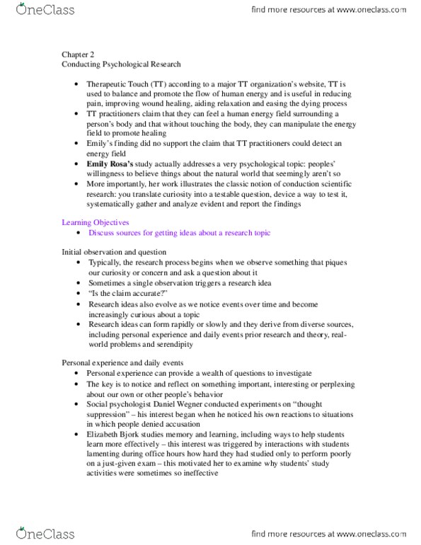 PSYC 201W Chapter Notes - Chapter 2: Falsifiability thumbnail