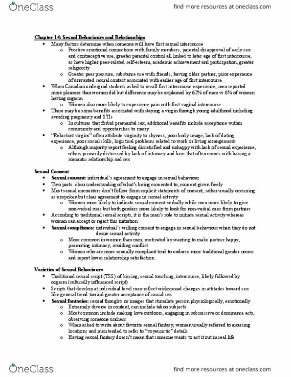 PSYC 333 Chapter Notes - Chapter 14: Casual Sex, Sexual Script Theory, Sexual Fantasy thumbnail