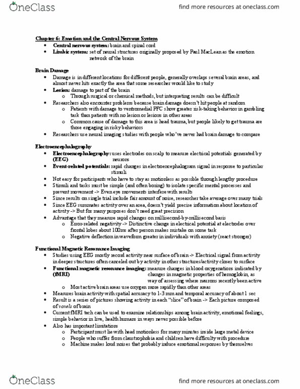 PSYC 351 Chapter Notes - Chapter 6: Functional Magnetic Resonance Imaging, Central Nervous System, Voxel thumbnail