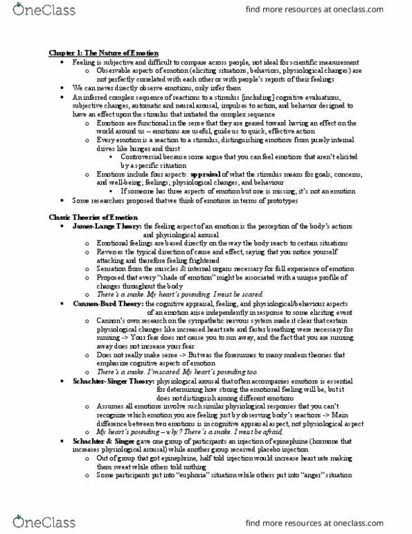 PSYC 351 Chapter Notes - Chapter 1: Sympathetic Nervous System, Emotion Classification, Ecological Validity thumbnail