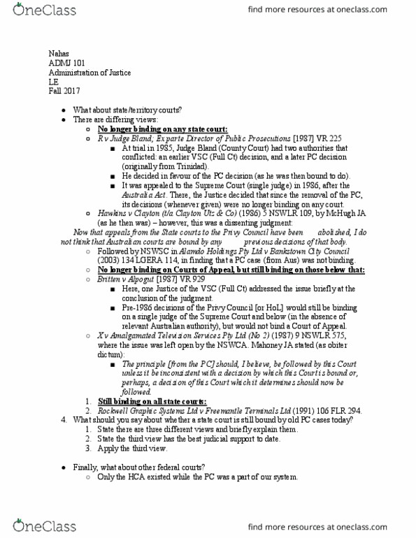 ADMJ 101 Chapter Notes - Chapter 2: Nsw Law Reports, Clayton Utz, Jet Bridge thumbnail