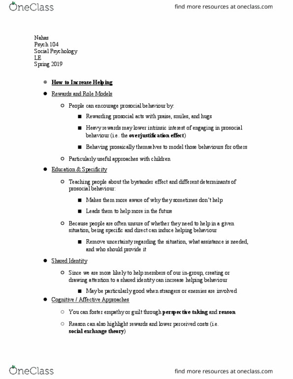 PSYCH 104 Chapter Notes - Chapter 1: Ingroups And Outgroups, Social Exchange Theory, Psych thumbnail