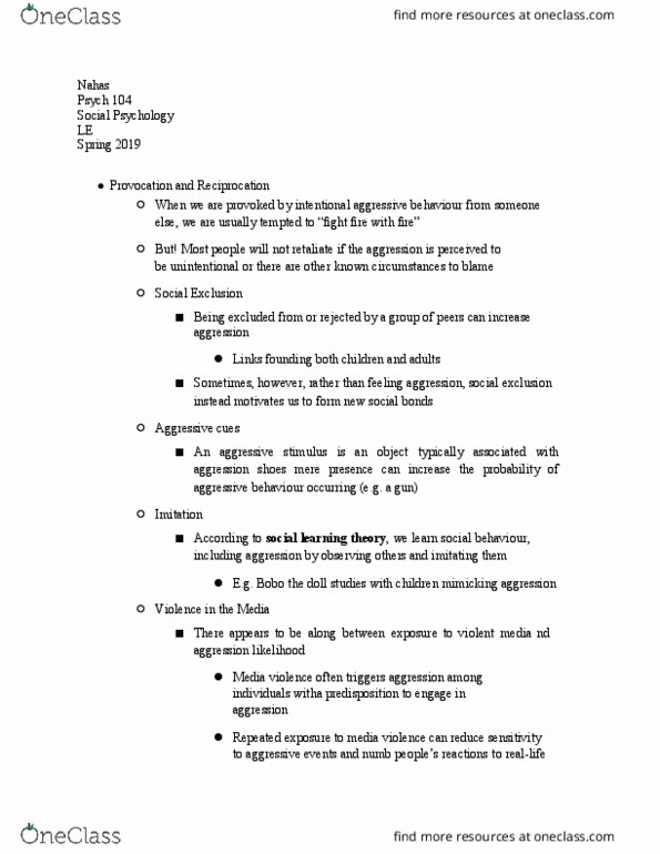 PSYCH 104 Chapter Notes - Chapter 1: Social Learning Theory, Psych, Rape Myth thumbnail