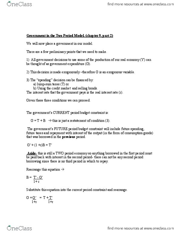 Economics 2152A/B Chapter Notes -Real Interest Rate, Budget Constraint, Exogeny thumbnail