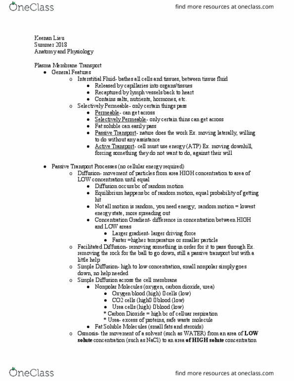 AMY-2A Lecture Notes - Lecture 24: Molar Concentration, Osmosis, Passive Transport thumbnail