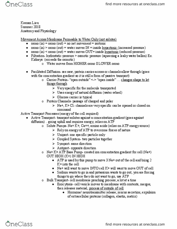 AMY-2A Lecture Notes - Lecture 25: Sodium Channel, Passive Transport, Elastin thumbnail