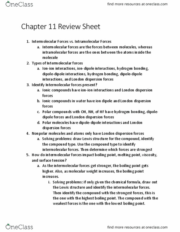 CHE-1102 Chapter Notes - Chapter 11: Vaporization, London Dispersion Force, Molar Mass thumbnail