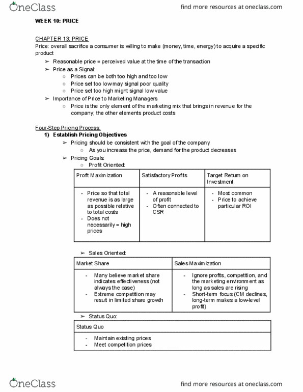 MKT 100 Lecture Notes - Lecture 10: Marketing Mix, Fixed Cost thumbnail