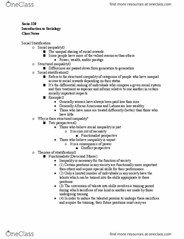 SOCIO-120 Lecture Notes - Lecture 16: Poverty Threshold, Infant Mortality, Bourgeoisie thumbnail