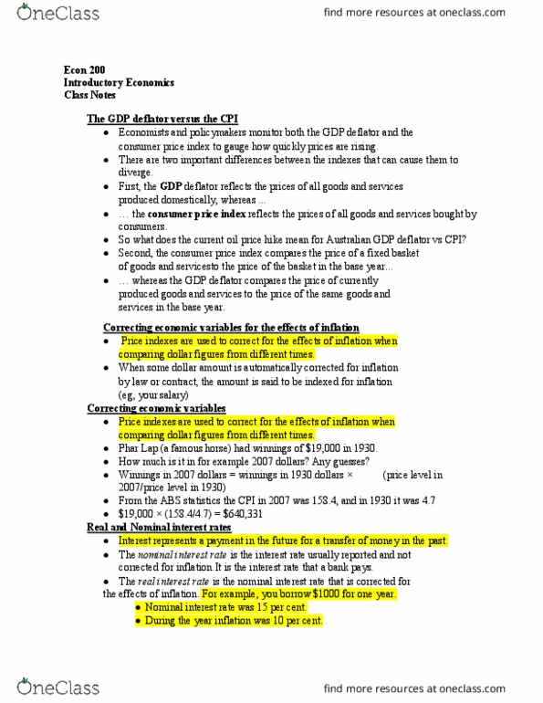 ECON-200 Lecture Notes - Lecture 7: Nominal Interest Rate, Gdp Deflator, Real Interest Rate thumbnail