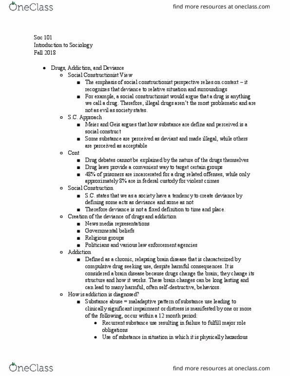 SOC 101 Lecture Notes - Lecture 24: Substance Abuse, Takers, Diagnostic And Statistical Manual Of Mental Disorders thumbnail