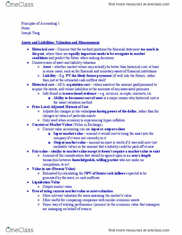 ACC-1A Lecture Notes - Lecture 23: Historical Cost, Financial Statement, Net Present Value thumbnail
