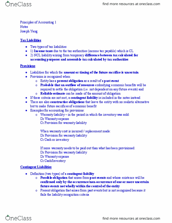 ACC-1A Lecture Notes - Lecture 27: Contingent Liability, Financial Statement, Commercial Paper thumbnail