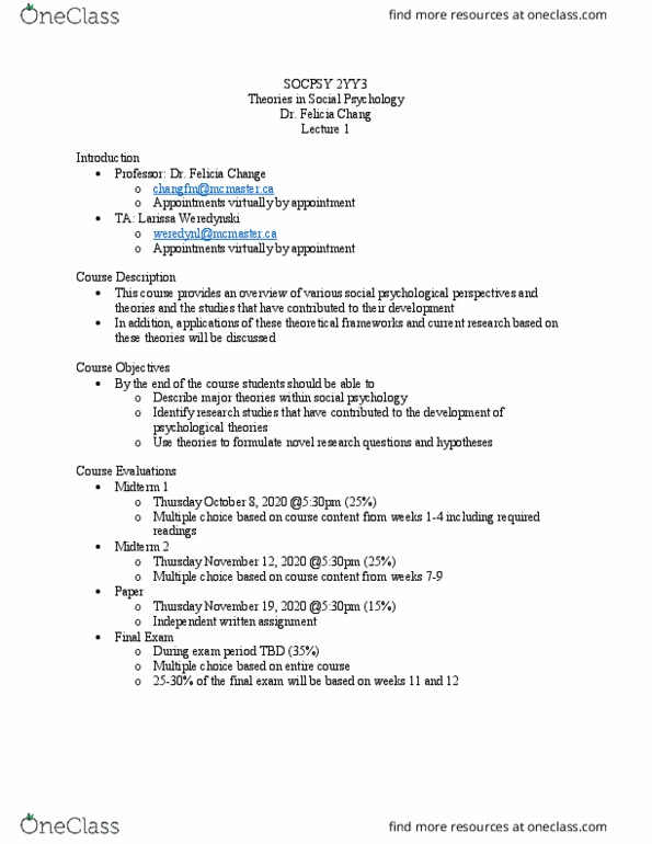 SOCPSY 2YY3 Lecture Notes - Lecture 1: Statistical Hypothesis Testing, Institute For Operations Research And The Management Sciences, Social Influence thumbnail