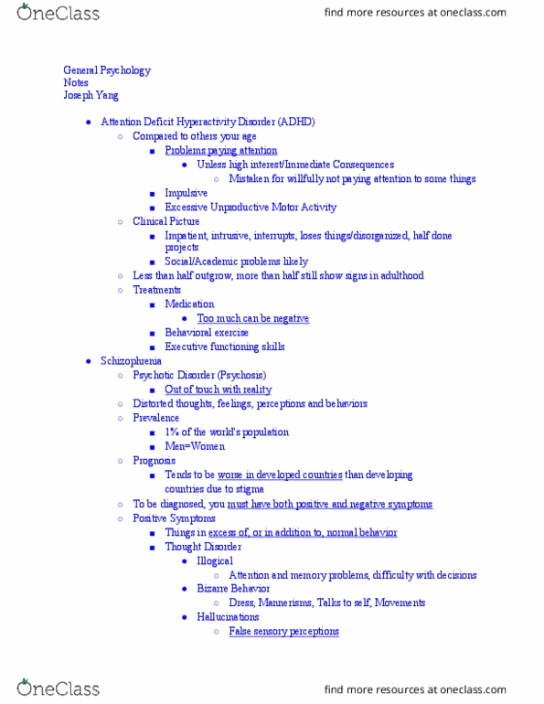 PSY-1 Lecture Notes - Lecture 17: Attention Deficit Hyperactivity Disorder, Etiology, Schizophrenia thumbnail