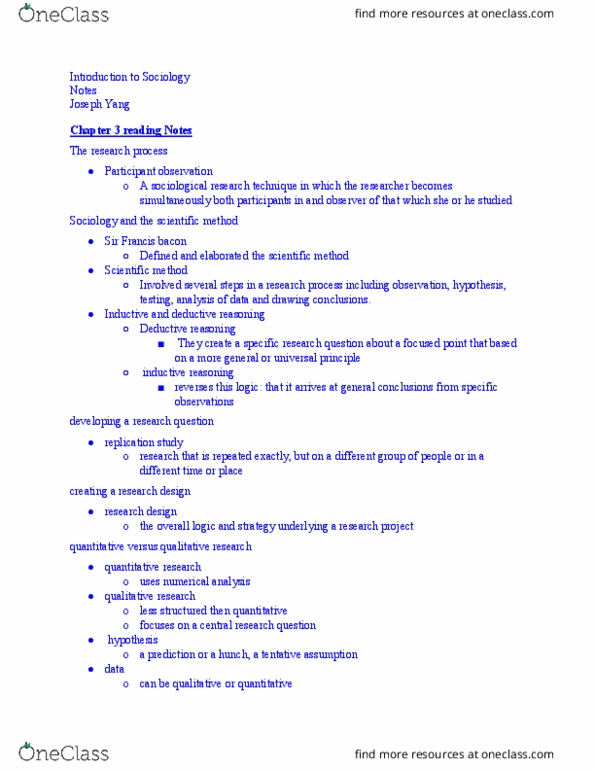 SOC-1 Chapter Notes - Chapter 3: Numerical Analysis, Francis Bacon, Deductive Reasoning thumbnail