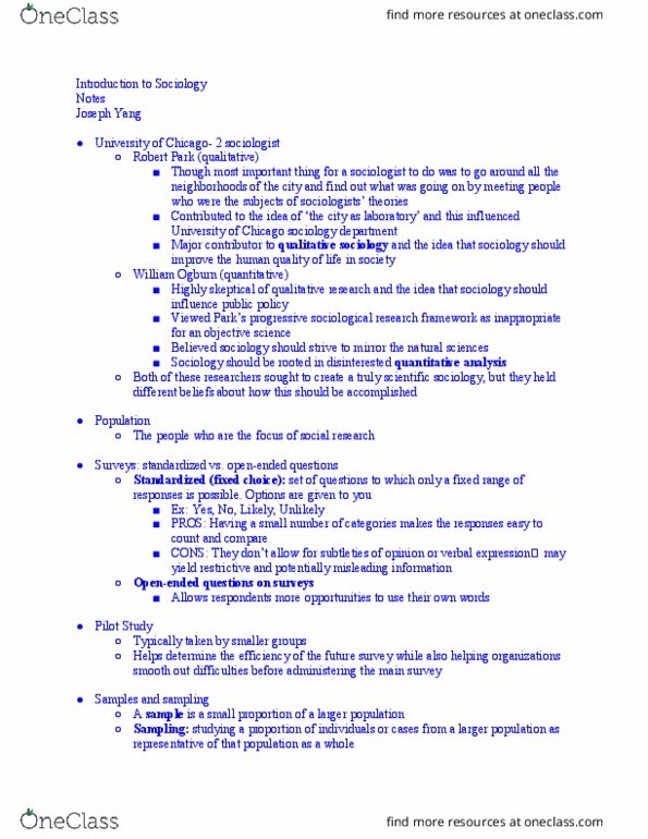 SOC-1 Lecture Notes - Lecture 4: Qualitative Sociology, William Fielding Ogburn thumbnail