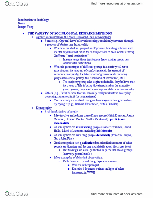 SOC-1 Lecture Notes - Lecture 27: Institutional Review Board, Sudhir Venkatesh, Participant Observation thumbnail