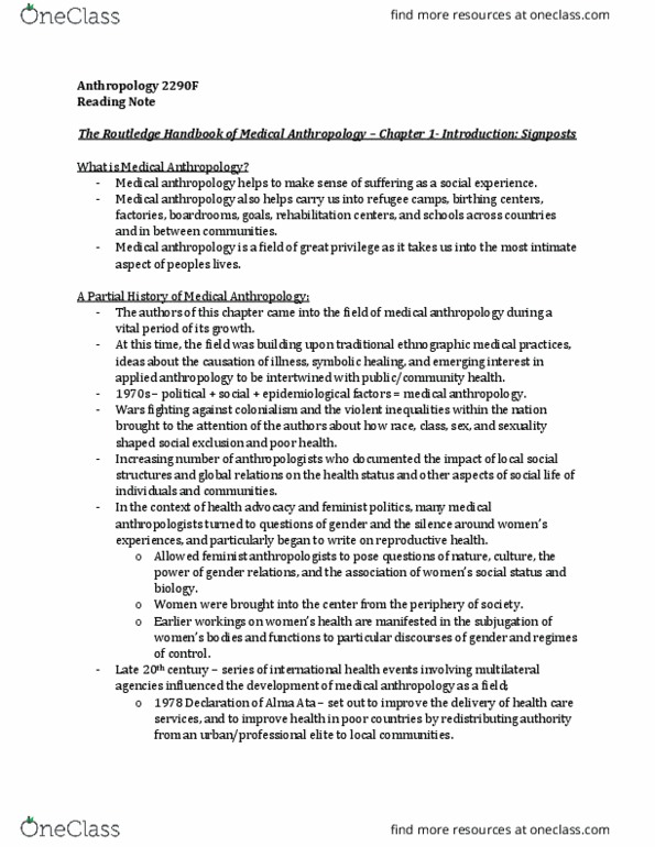 Anthropology 2290F/G Chapter Notes - Chapter 1: Syndemic, Reproductive Health, Almaty thumbnail