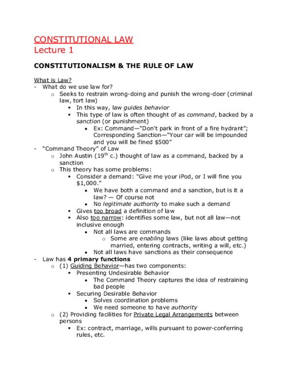 Law 2101 Lecture : Constitutional Law - Lecture Notes thumbnail