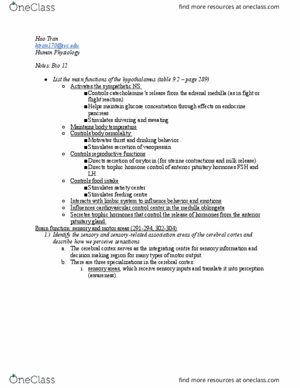 BIO 12 Lecture Notes - Lecture 31: Medulla Oblongata, Adrenal Medulla, Anterior Pituitary thumbnail