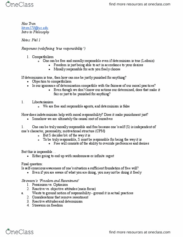 PHIL 1 Lecture Notes - Lecture 5: Compatibilism, Pessimism thumbnail