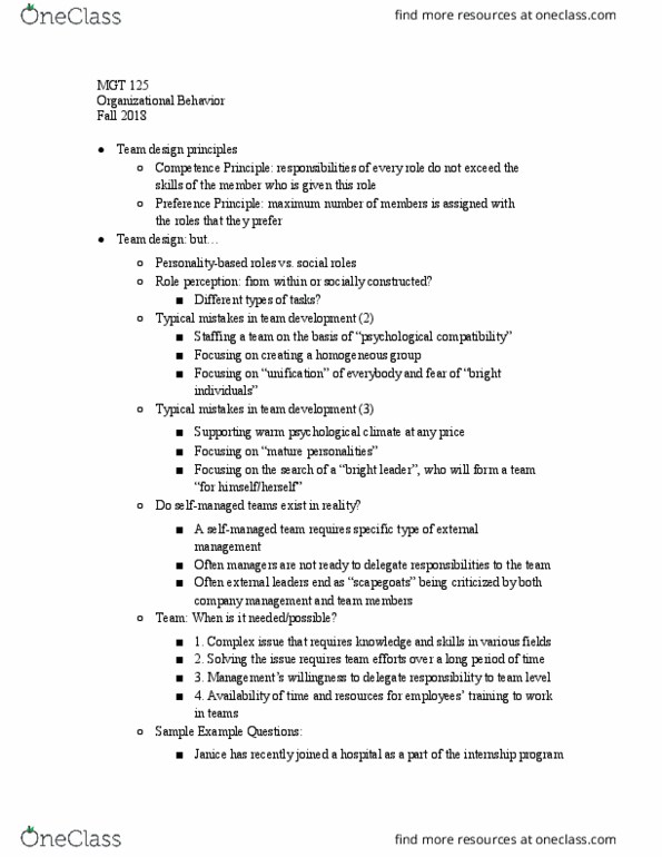 MGT 125 Chapter Notes - Chapter 1: Role Conflict thumbnail