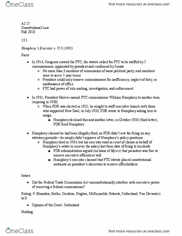 AJ 025 Lecture Notes - Lecture 25: Federal Trade Commission Act Of 1914, Rulemaking, Executive Privilege thumbnail