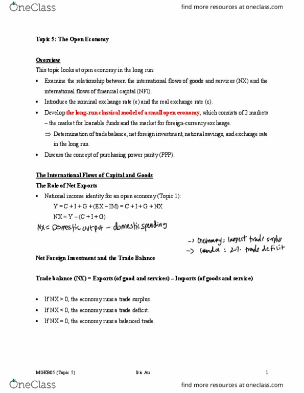 MGEB05H3 Lecture Notes - Lecture 5: Exchange Rate, Foreign Exchange Market, Loanable Funds thumbnail