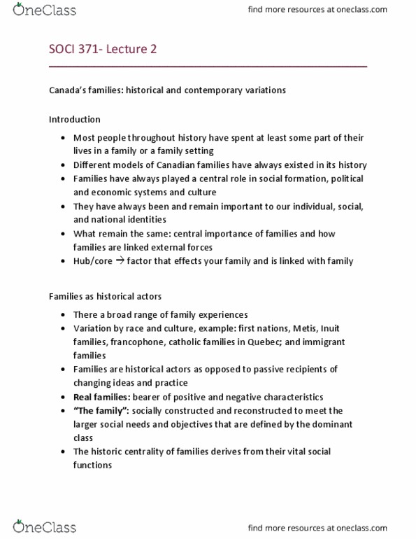 SOCI 371 Lecture Notes - Lecture 2: Social Gospel, Chain Migration, Civil Marriage Act thumbnail