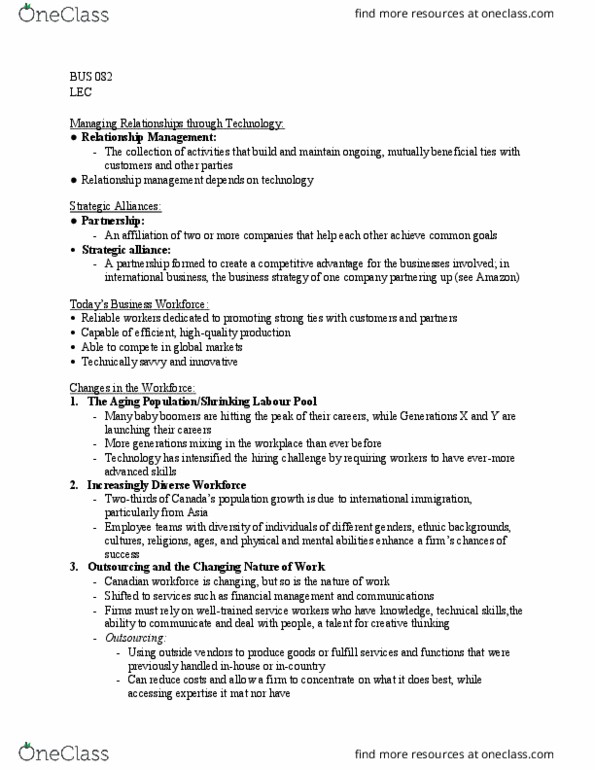BUS 082 Lecture Notes - Lecture 3: Strategic Alliance, Telecommuting, Offshoring thumbnail