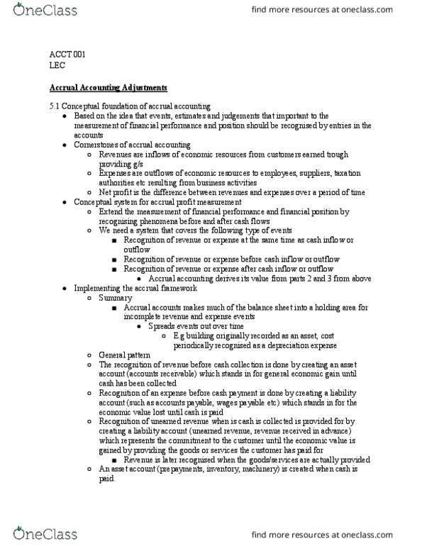 ACCT 001 Lecture Notes - Lecture 7: Accrual, Accounts Payable, Conceptual System thumbnail
