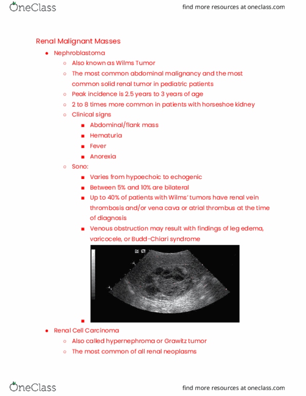 RIU 330 Lecture Notes - Lecture 38: Renal Cell Carcinoma, Horseshoe Kidney, Varicocele thumbnail