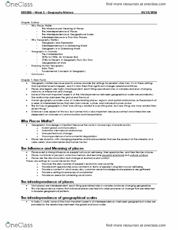 GEO 206 Lecture Notes - Lecture 1: Urban Planning, Shap, Human Geography thumbnail