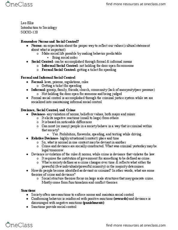 SOCIO-120 Lecture Notes - Lecture 21: Conflict Theories, Informal Social Control, Dsm-5 thumbnail